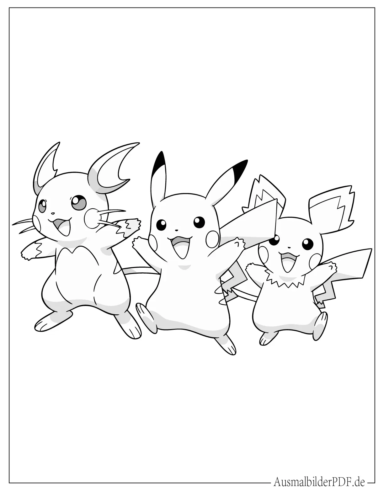 Einfach Pichu Raichu und Pikachu tanzen Ausmalbild