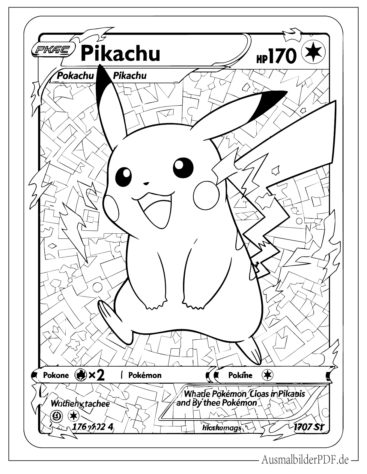 Detaillierte Pokemon Karte von Pikachu Ausmalbild