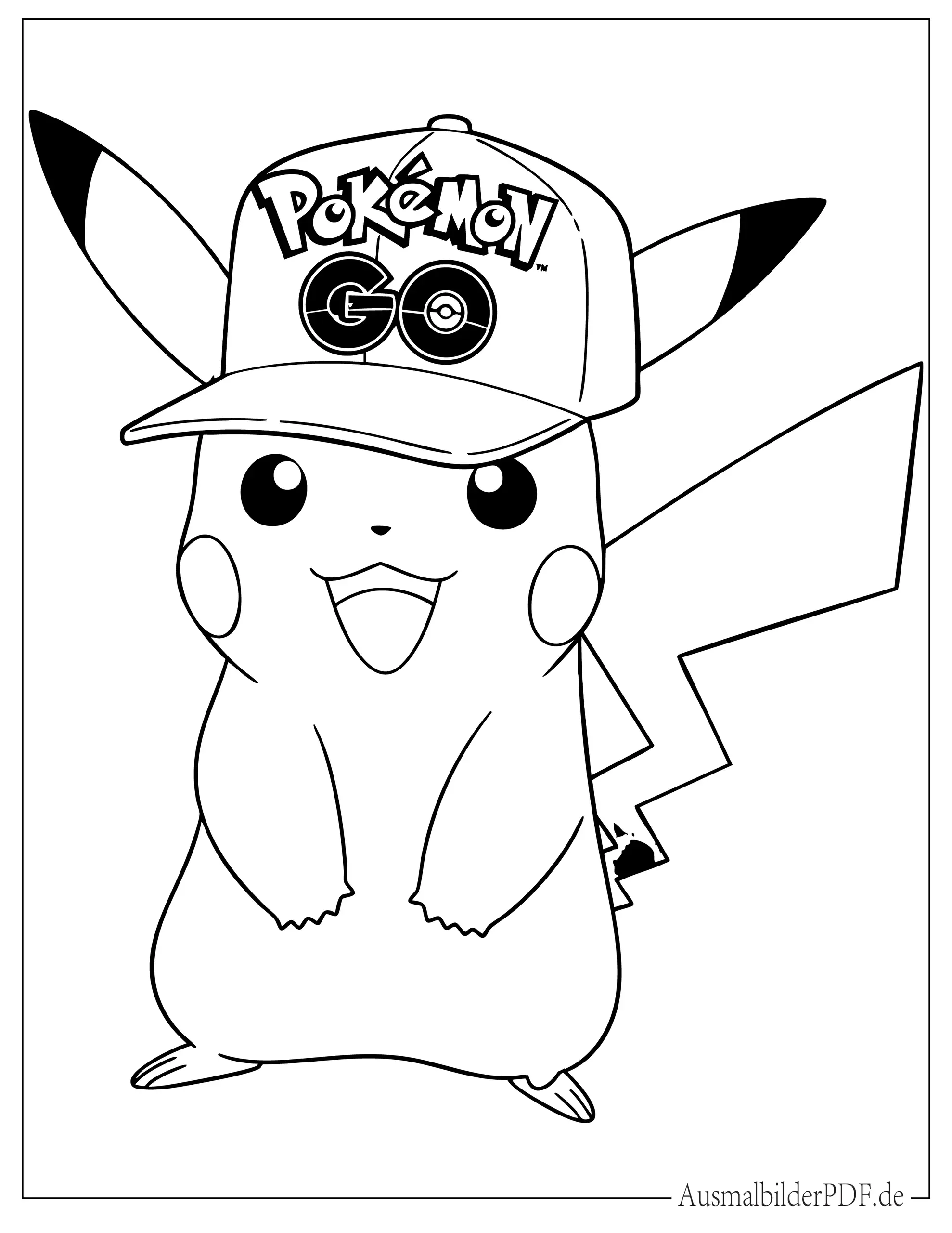 Pikachu trägt Pokémon GO Mütze zum Ausmalen