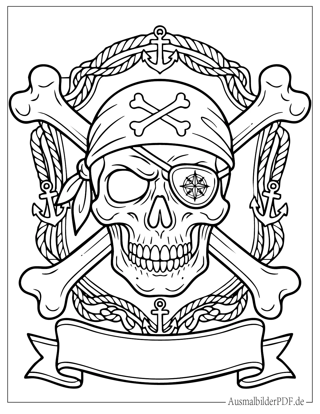 Piraten Totenkopf und Knochen Emblem zum Ausmalen