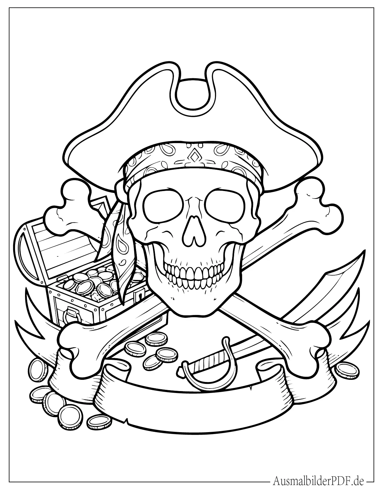 Piraten Schädel und Knochen Malvorlage