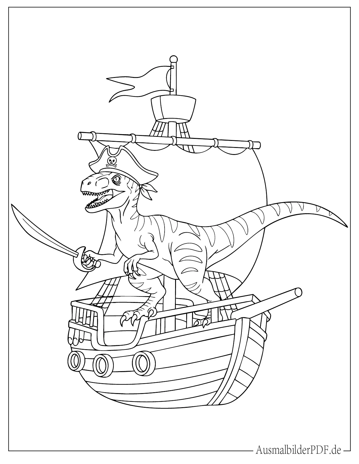 18 Velociraptor Ausmalbilder (Gratis Malvorlage zum Drucken) Piraten Velociraptor auf einem Schiff zum Ausmalen