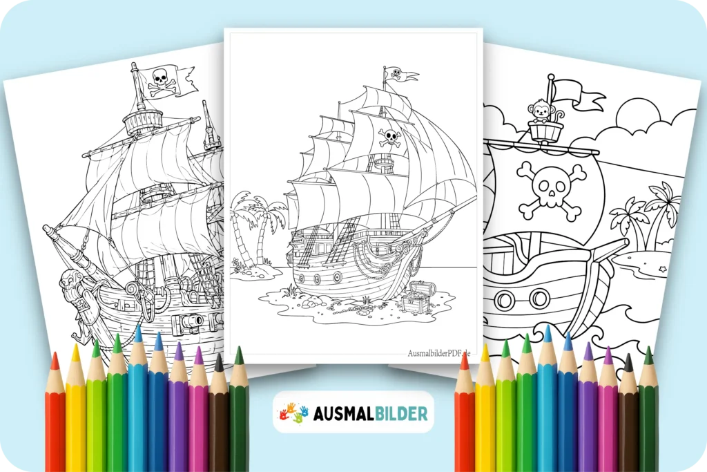 Piratenschiff Ausmalbilder kostenlose Malvorlagen zum Ausdrucken für Kinder und Erwachsene