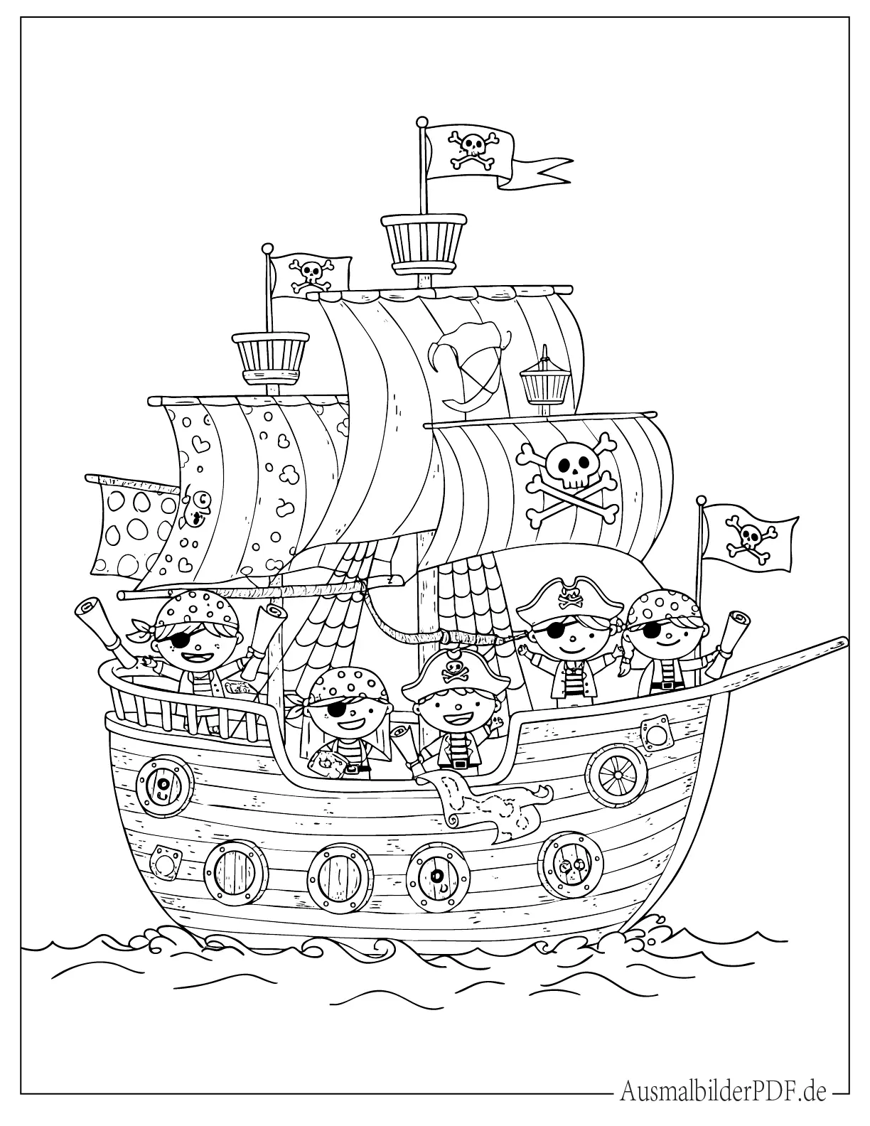 Einfaches Piratenschiff Malvorlage für Kinder