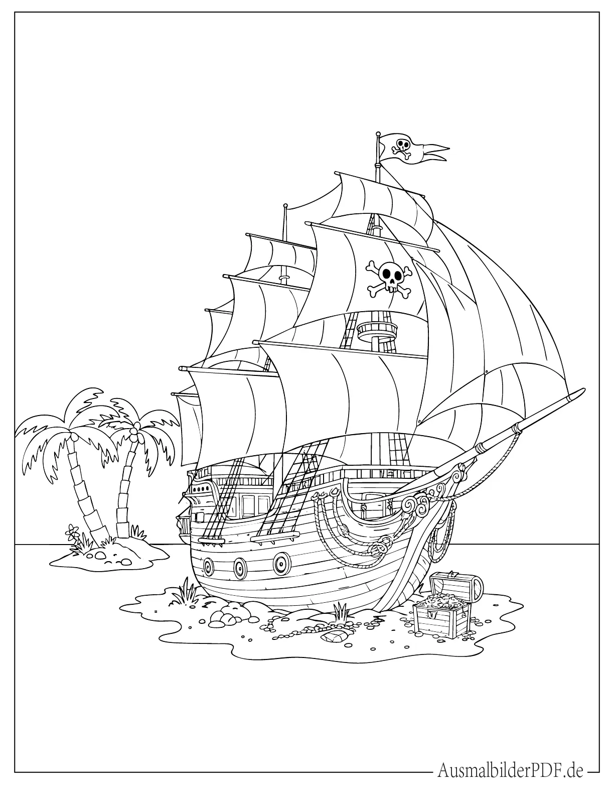 Piratenschiff auf Insel Malvorlage