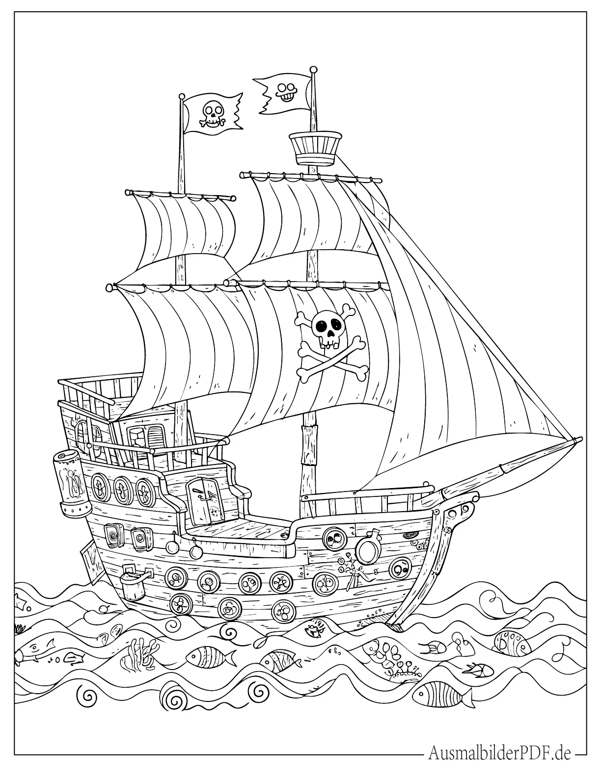 Piratenschiff aus recycelten Materialien Malvorlage