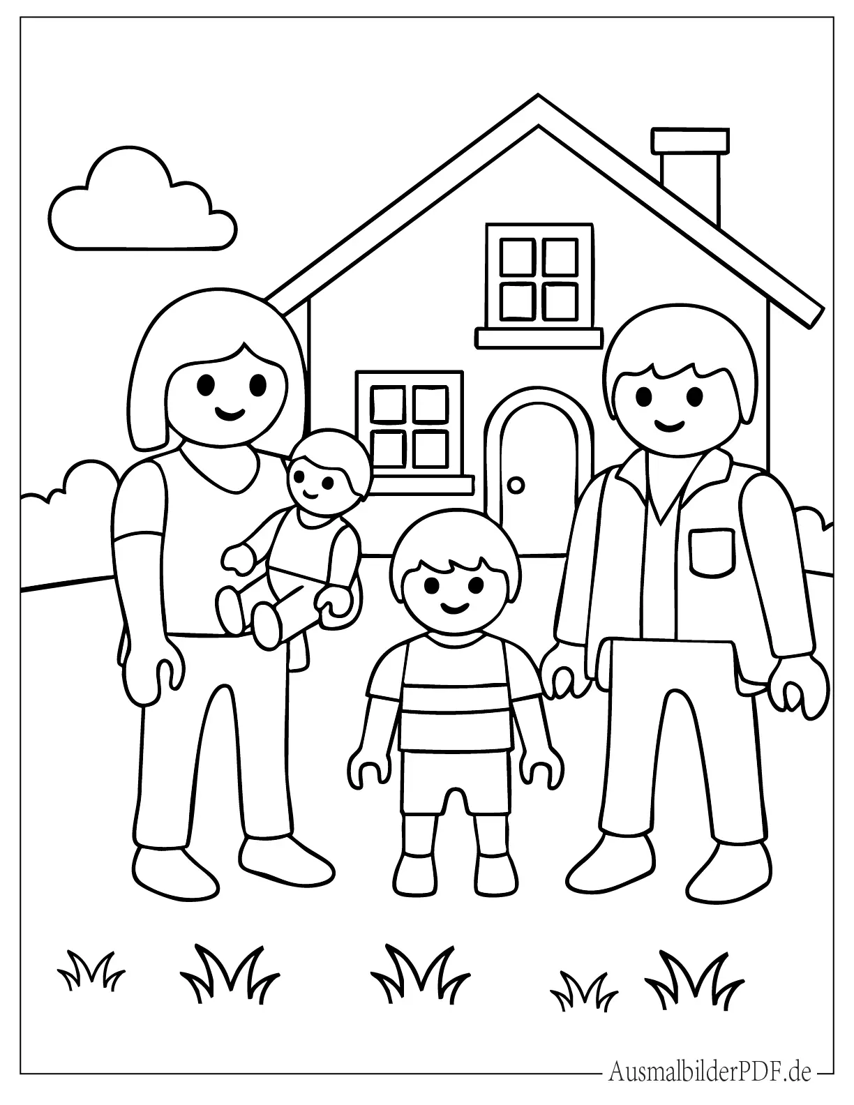 Niedliche Playmobil Familie mit Haus Ausmalbild