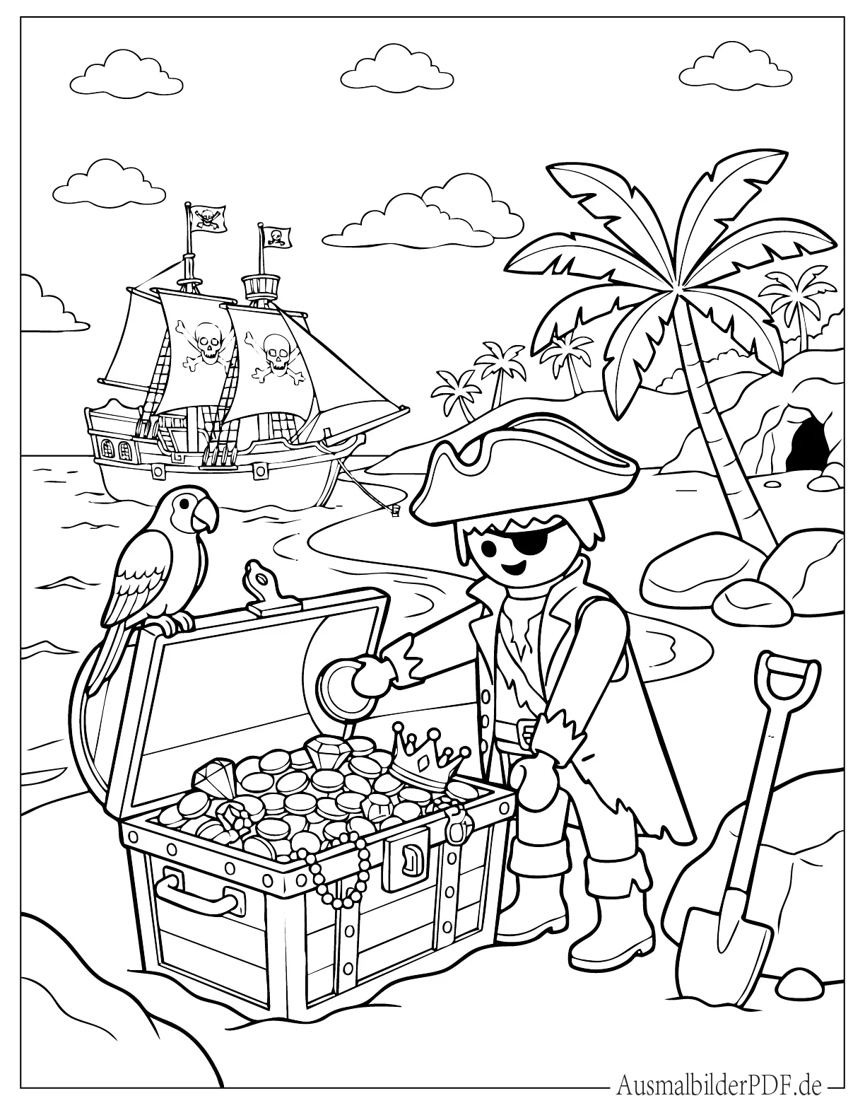 Playmobil Pirat findet Goldschatz zum Ausmalen