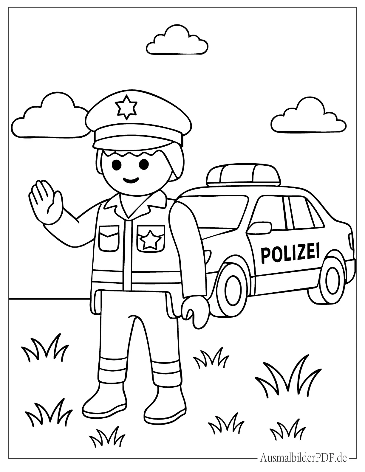 Polizei Playmobil mit Polizeiauto Ausmalbild