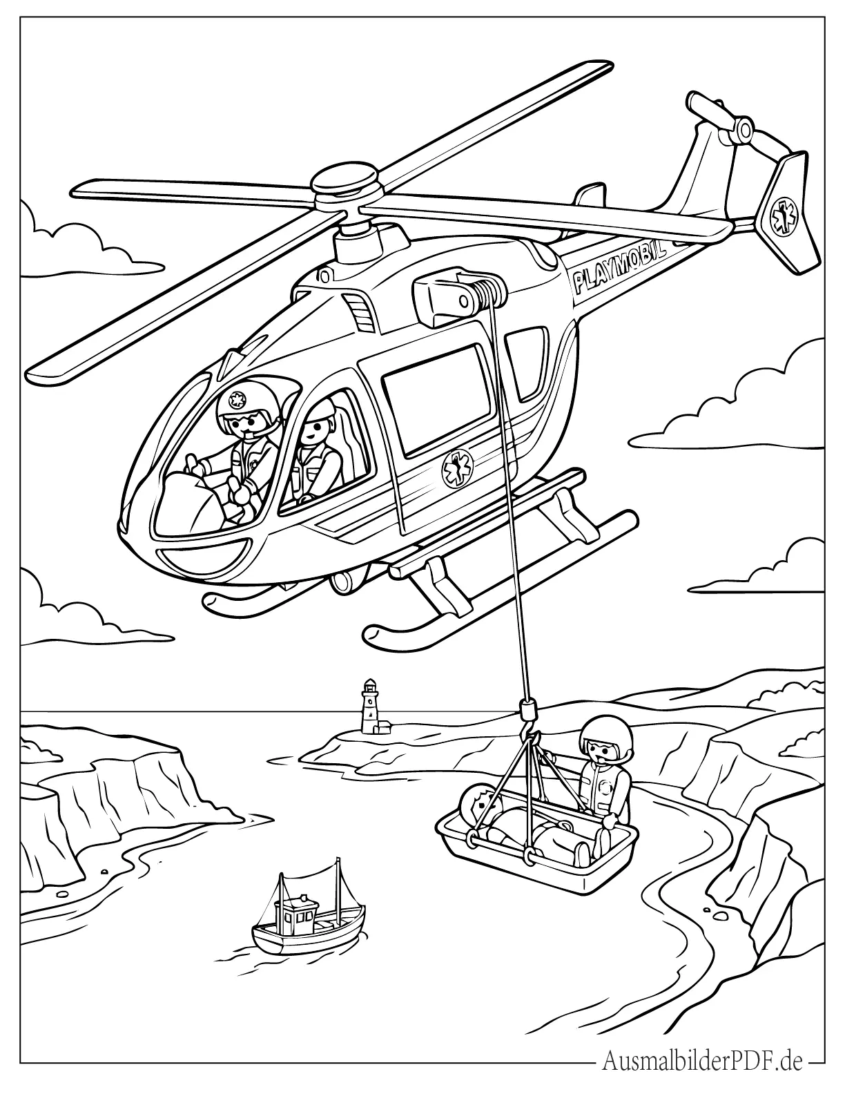 Playmobil Rettungshubschrauber am Himmel Malbild