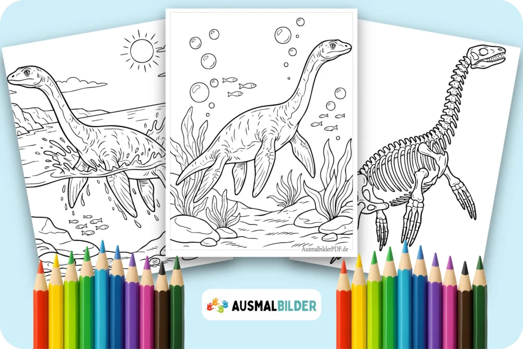 Dinosaurier Plesiosaurus Ausmalbilder zum kostenlosen Ausdrucken für kleine Dino Fans