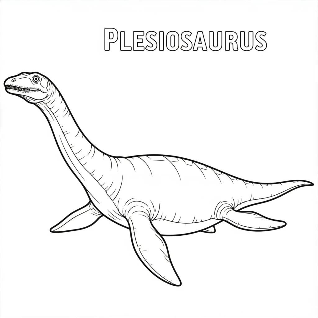 Plesiosaurus Ausmalbild als Malvorlage für Kinder zum Ausdrucken und Ausmalen zuhause kostenlos jetz