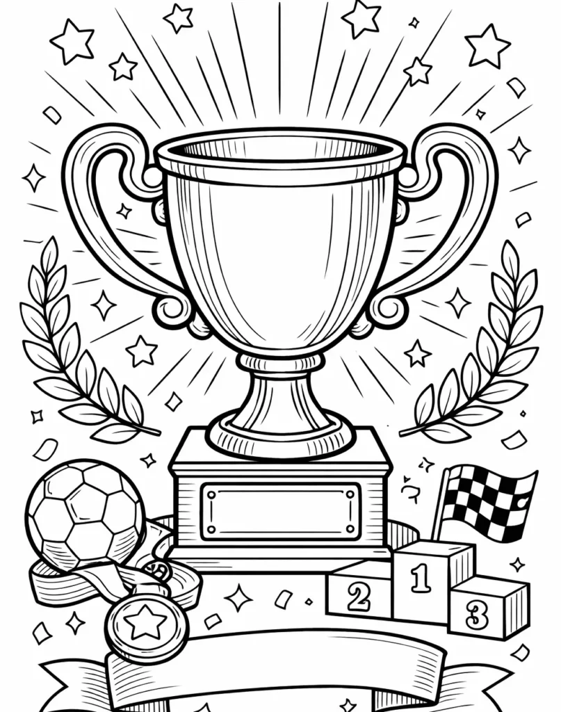 Pokal Ausmalbilder (Gratis Malvorlage PDF zum Ausdrucken) Pokal Ausmalbild für Kinder, einfache Malvorlage einer Trophäe zum Ausdrucken und kreativen Ausmalen