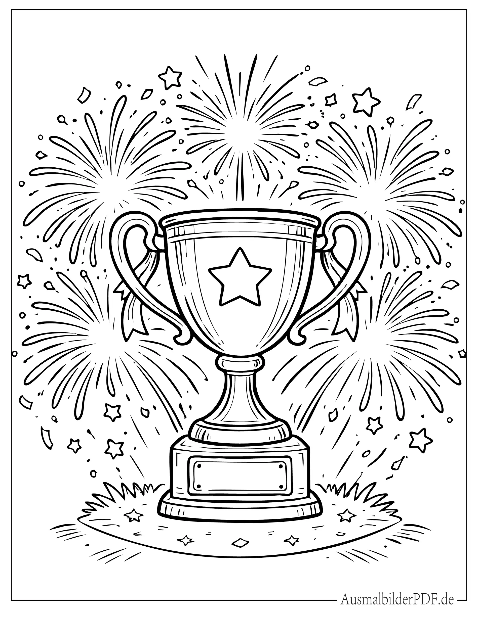 Einfacher Pokal mit Feuerwerk Ausmalbild für Kinder