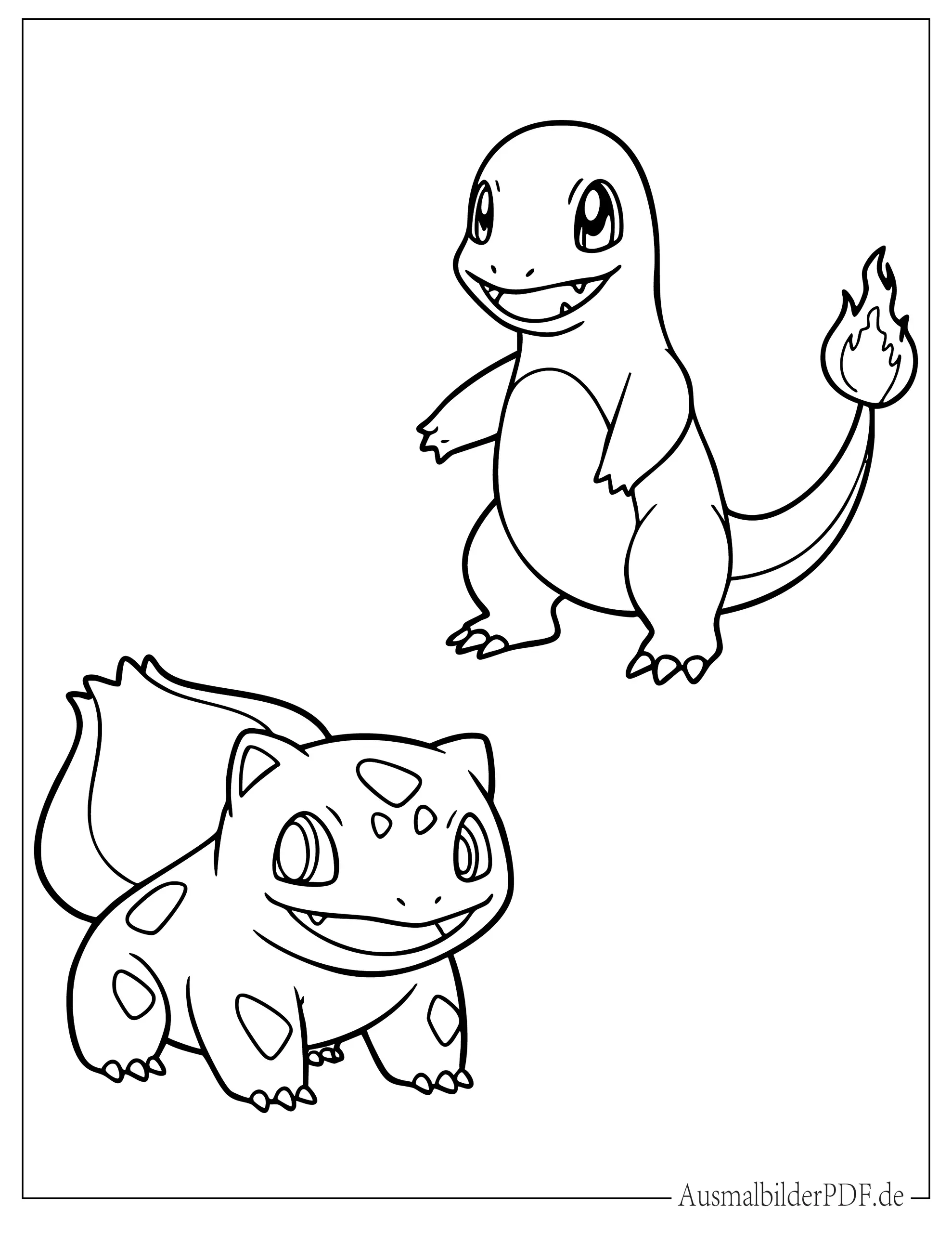 Pokemon Bisasam mit Glumanda zum Ausmalen