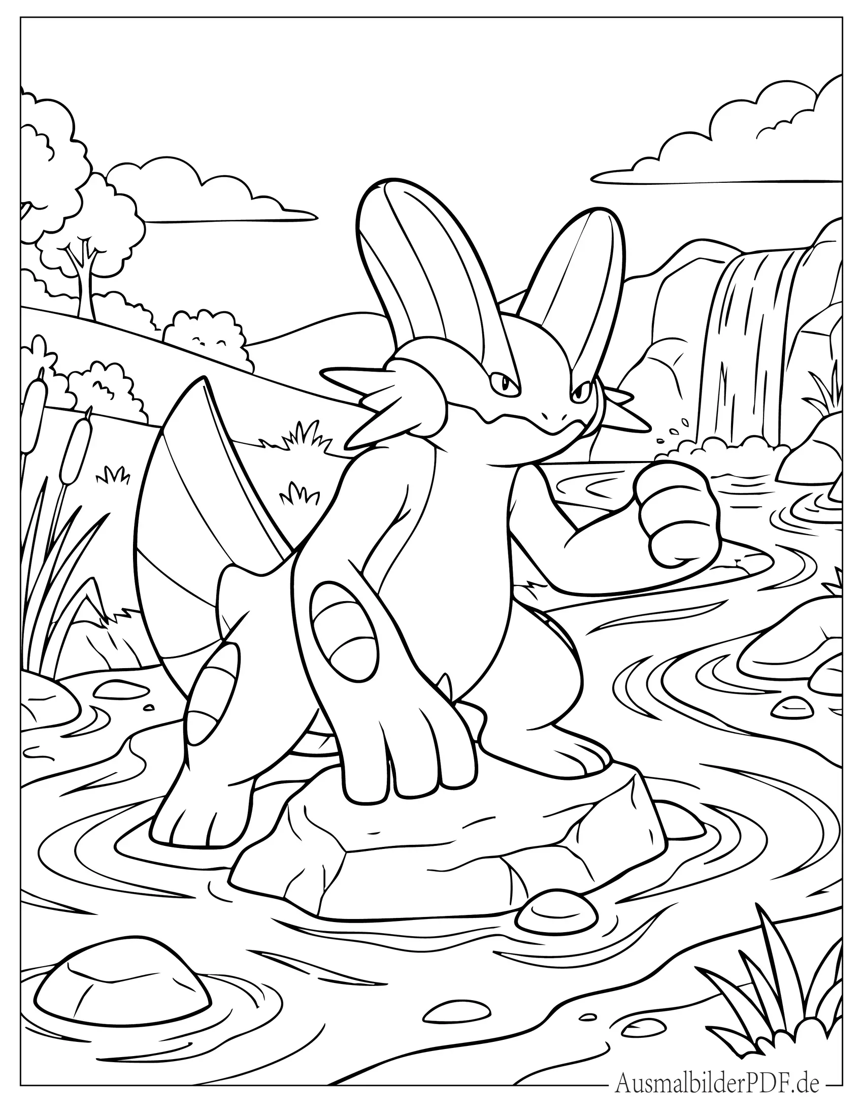10+ Pokémon Sumpex Ausmalbilder und Malvorlagen zum Drucken Wasser Pokémon Sumpex überquert See Ausmalbild zum Ausdrucken