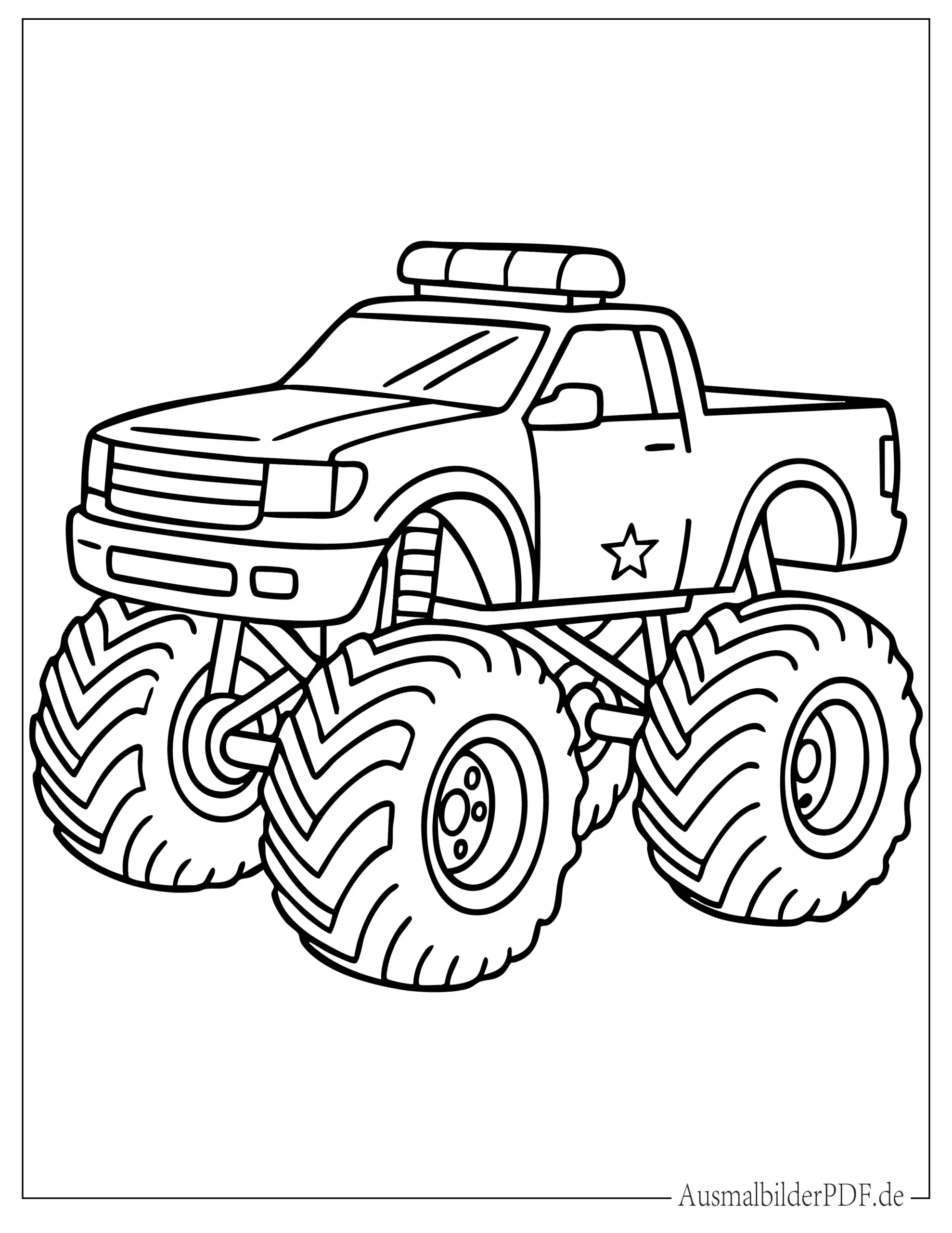 20 MonsterTruck Ausmalbilder (Gratis Vorlagen zum drucken) Polizei Monstertruck Malbild