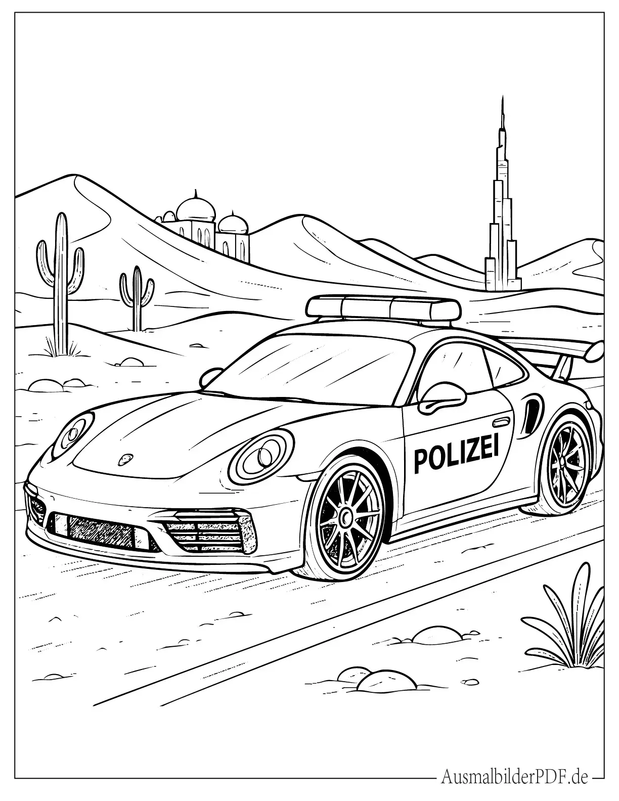 Dubai Polizei Porsche Auto Ausmalbild