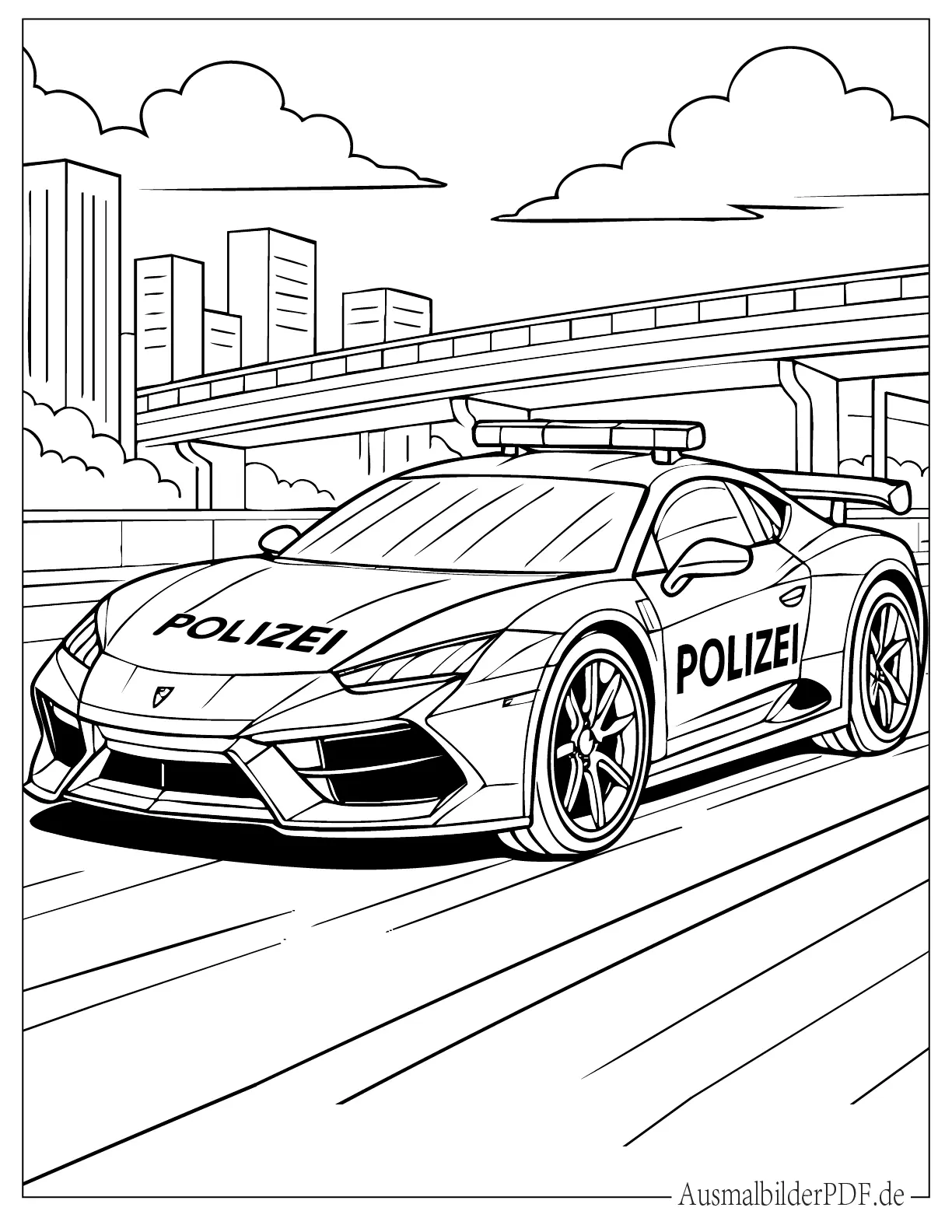 Polizei Rennauto in der Stadt zum Ausmalen