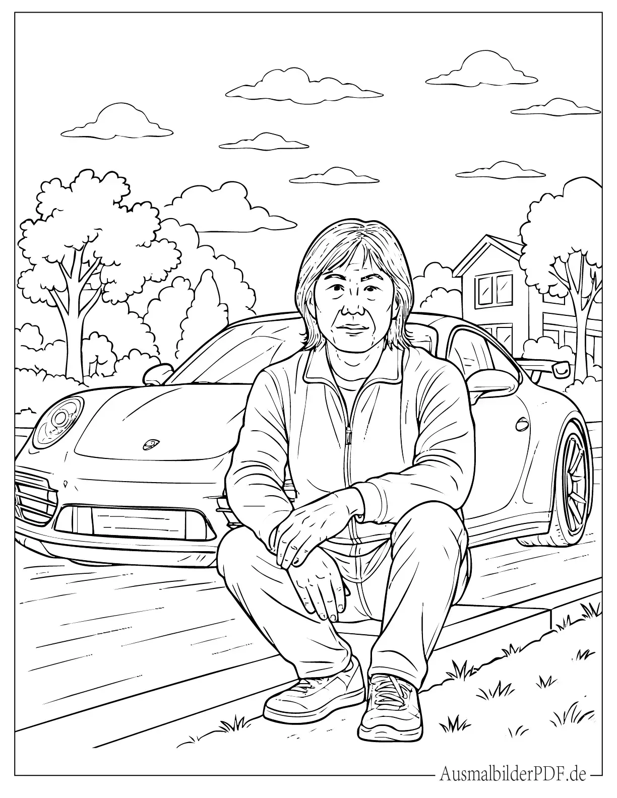 Porsche 911 mit Fahrer Ausdruckbare Malvorlage