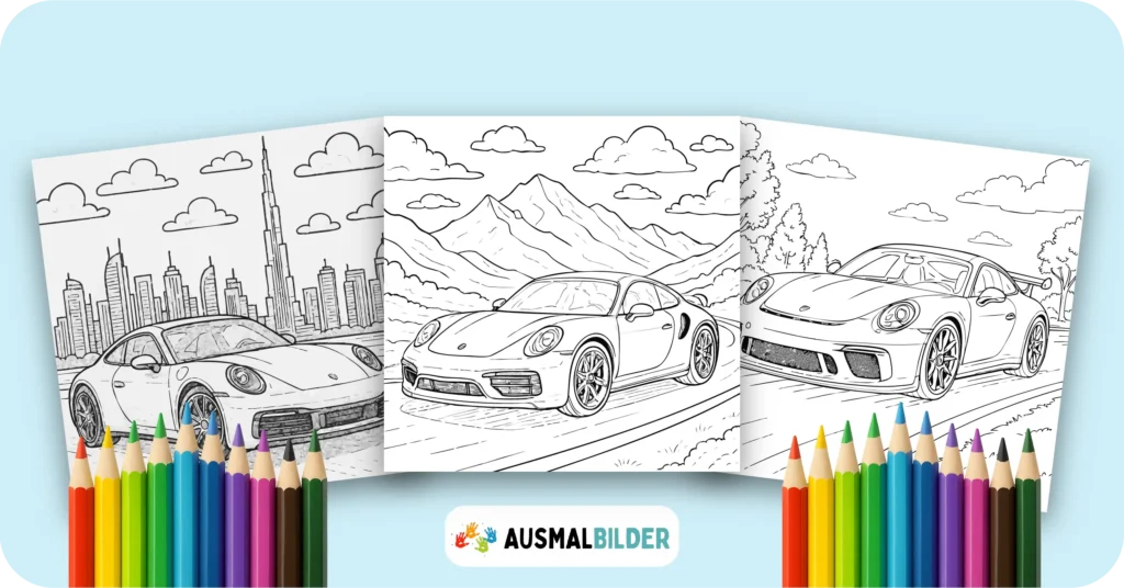 Porsche Ausmalbilder kostenlose Malvorlagen zum Ausdrucken für Kinder und Erwachsene