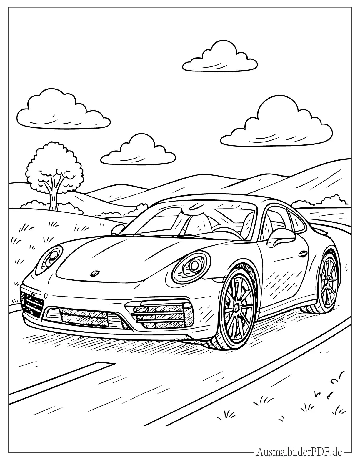 Porsche Auto Frontansicht Ausmalvorlage