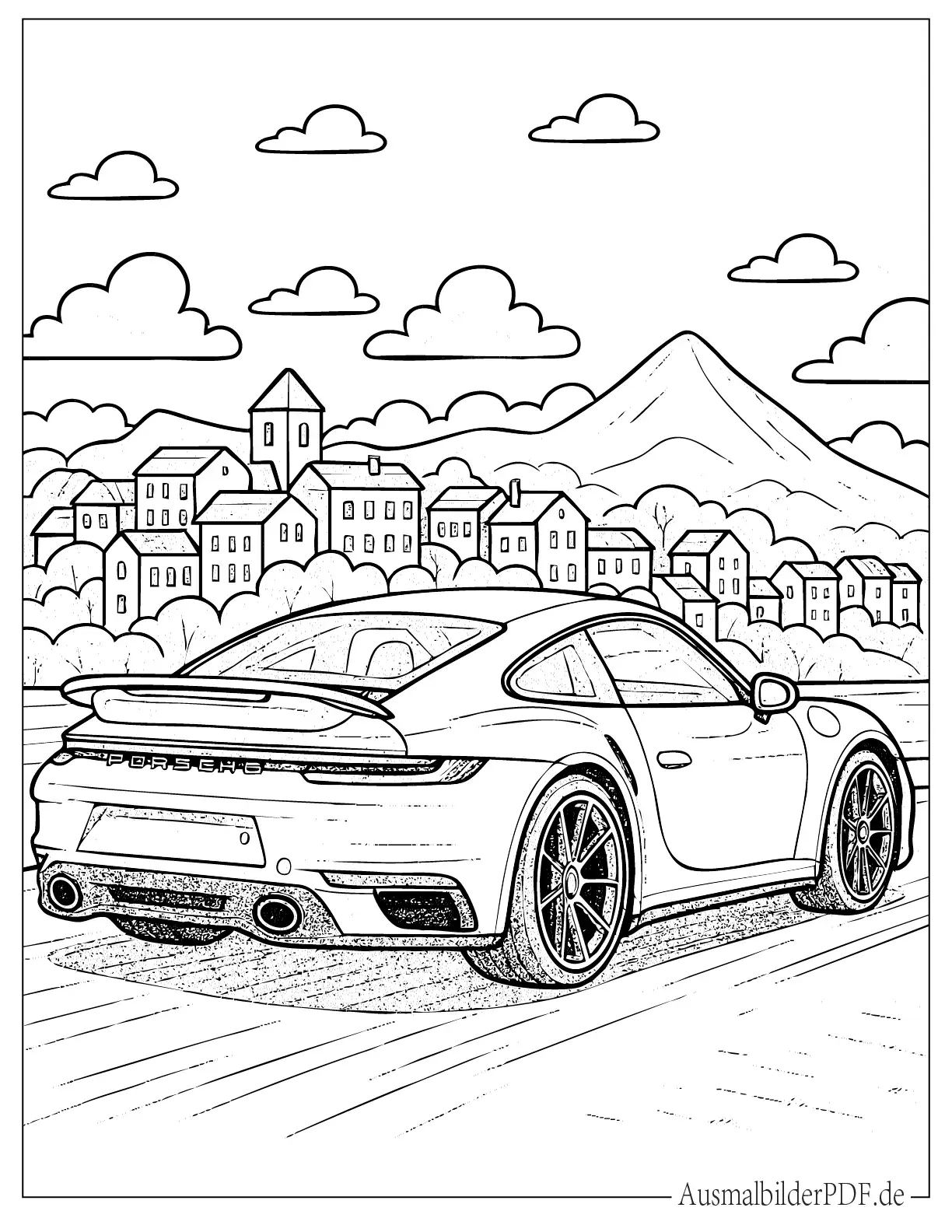 Porsche Auto Rückansicht zum Ausmalen