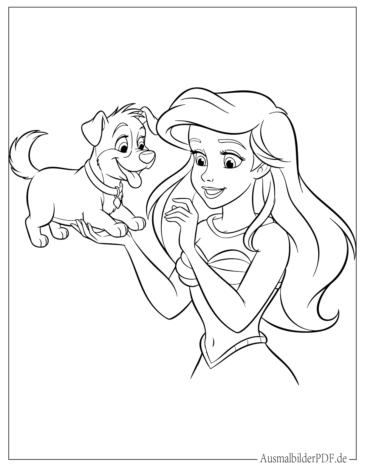 Arielle Ausmalbilder (Kostenlos Malvorlagen zum Ausdrucken) Prinzessin Arielle und Max der Hund Ausmalbild