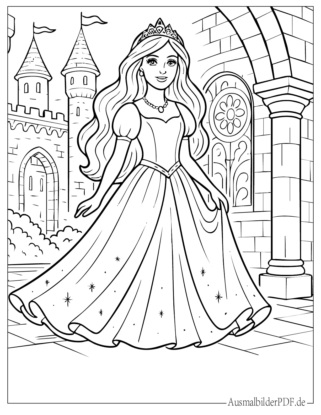 Barbie als Prinzessin in einem königlichen Schloss zum Ausmalen