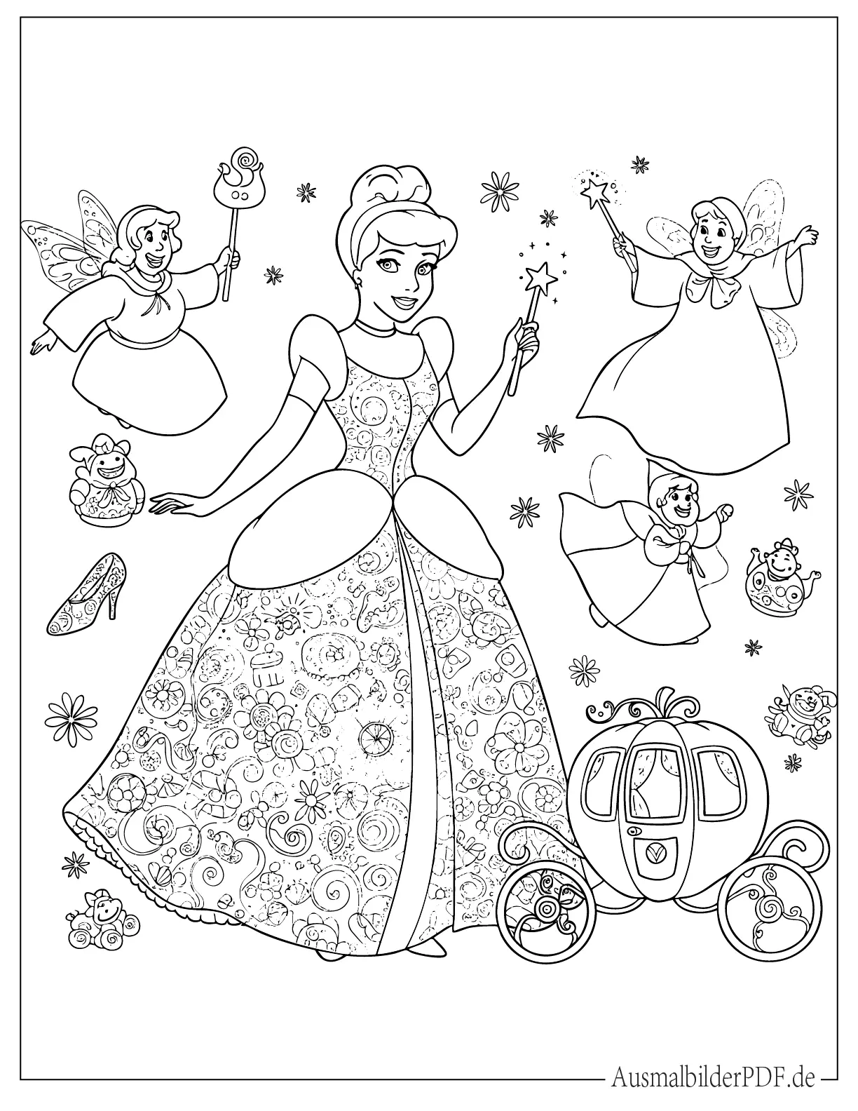 Fee und Prinzessin Cinderella zum Ausmalen