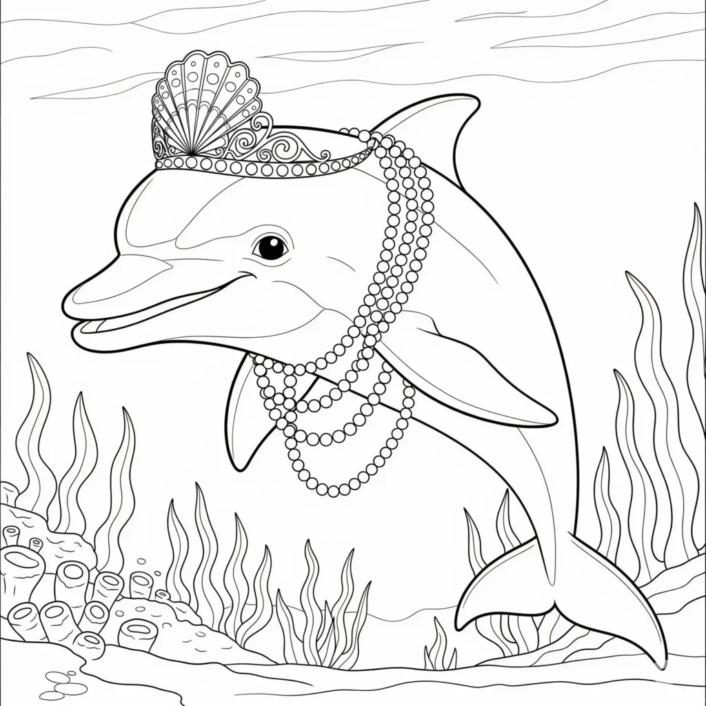 prinzessin delfin ausmalbild und muschelkrone zum ausdrucken kostenlos als pdf