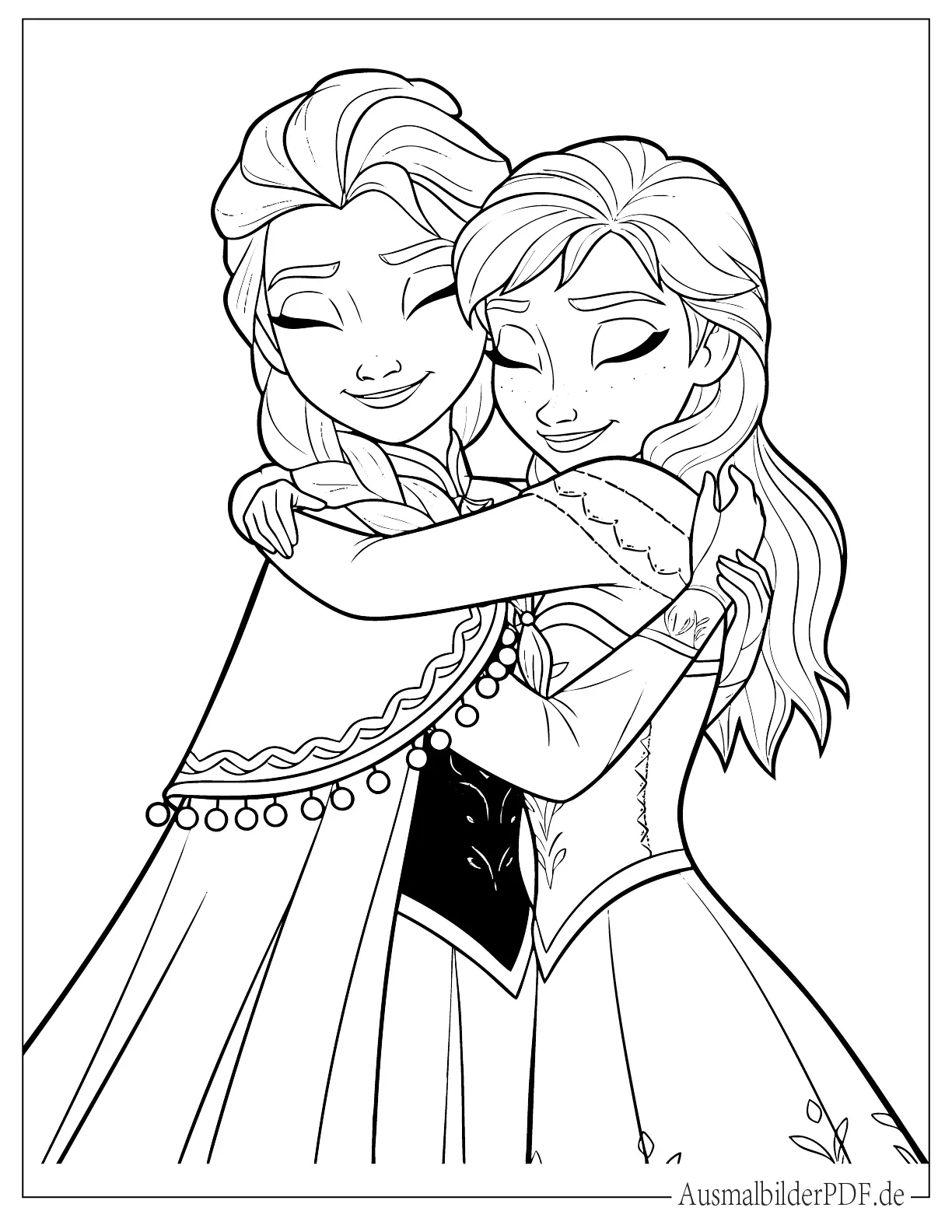 Prinzessin Elsa und Anna umarmen sich Malvorlage