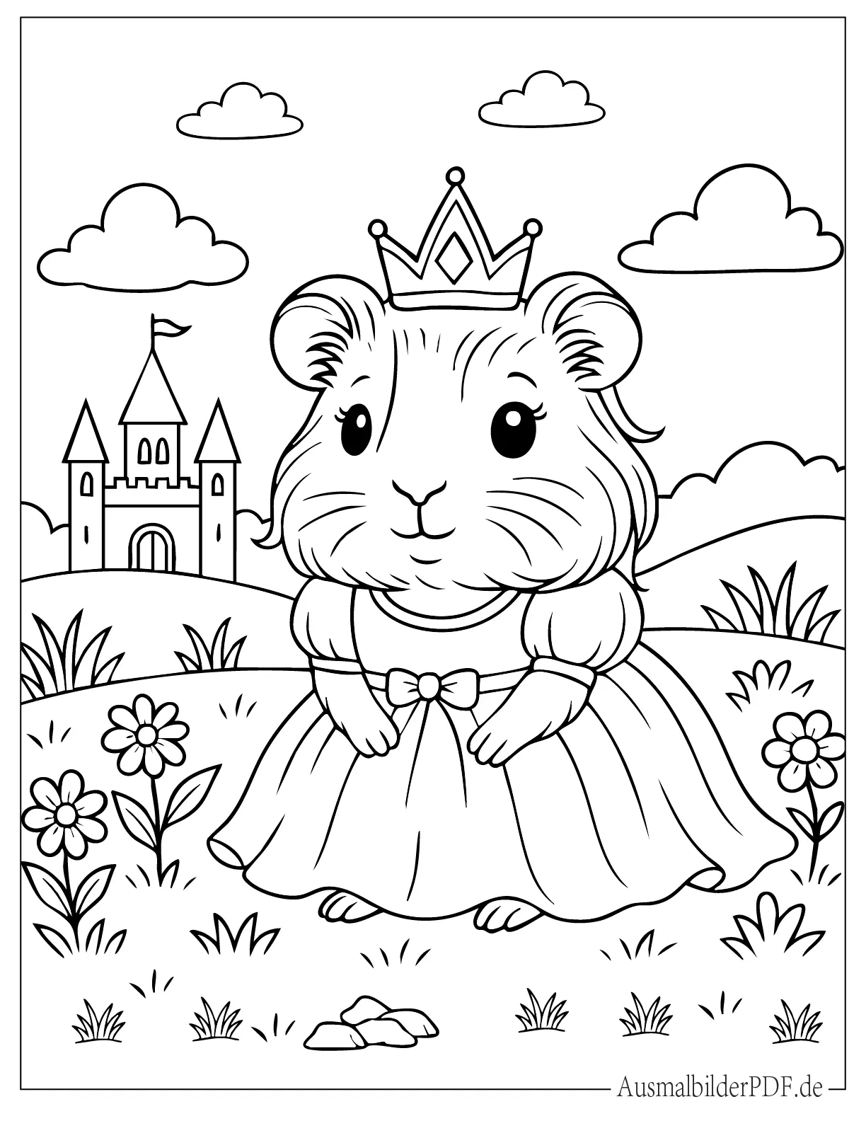 Prinzessin Meerschweinchen trägt Krone Ausmalbild zum Ausdrucken