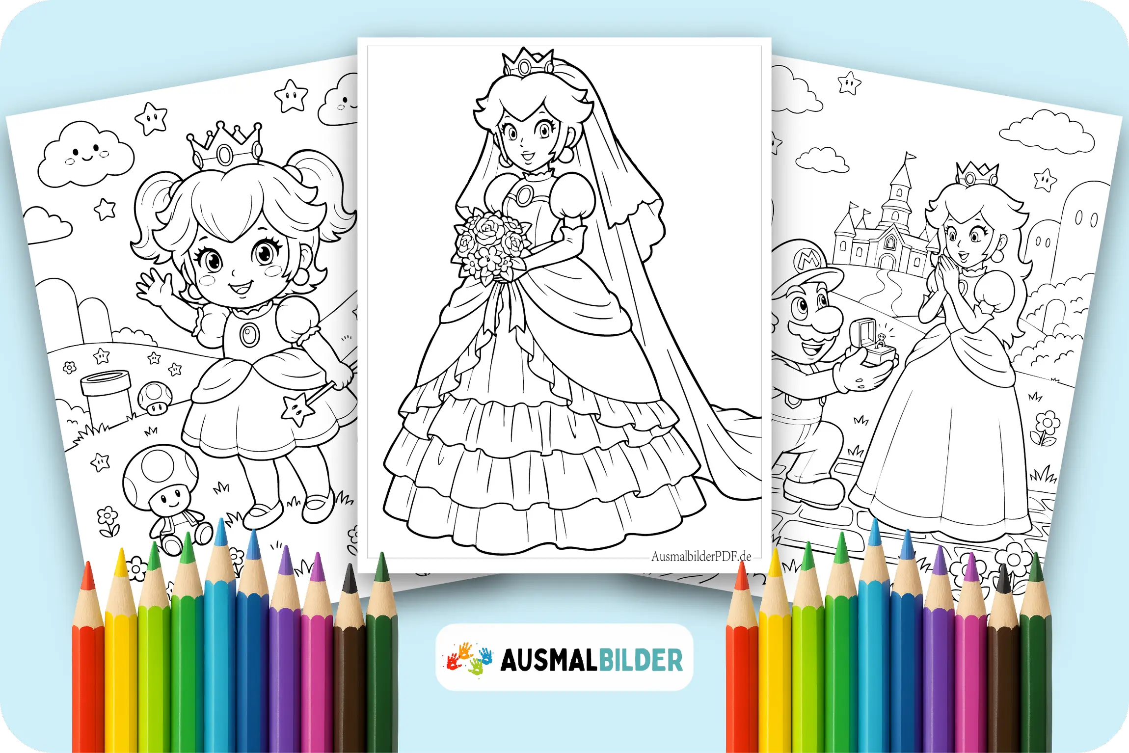 Prinzessin Peach Ausmalbilder zum kostenlosen Ausdrucken für kleine Mario Fans
