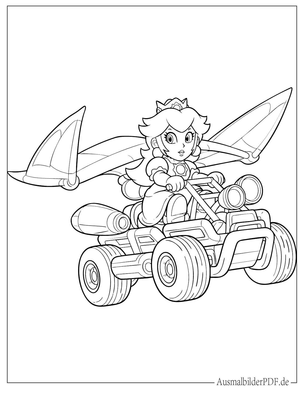 Prinzessin Peach fliegt in ihrem Gleiter Go Kart zum Ausmalen