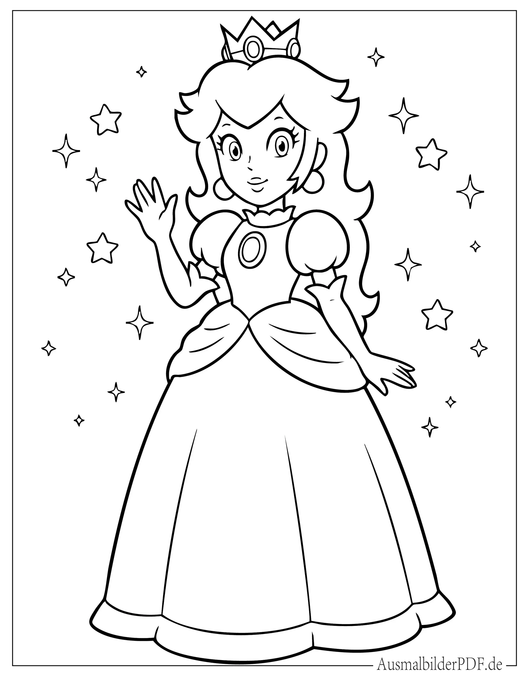 Prinzessin Peach mit Krone Malvorlage für kleine Mädchen
