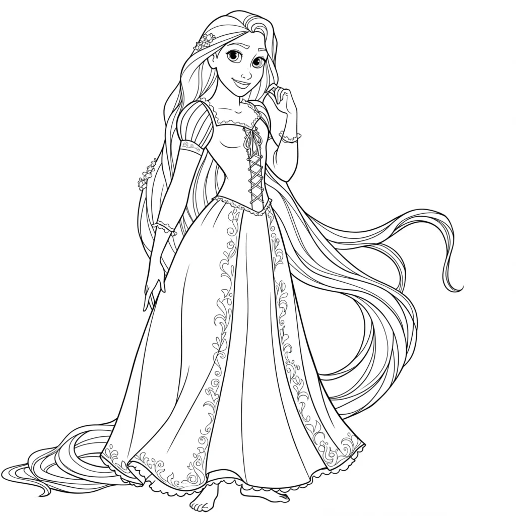 Prinzessin Rapunzel Ausmalbild zum Ausdrucken – schöne Malvorlage für Kinder