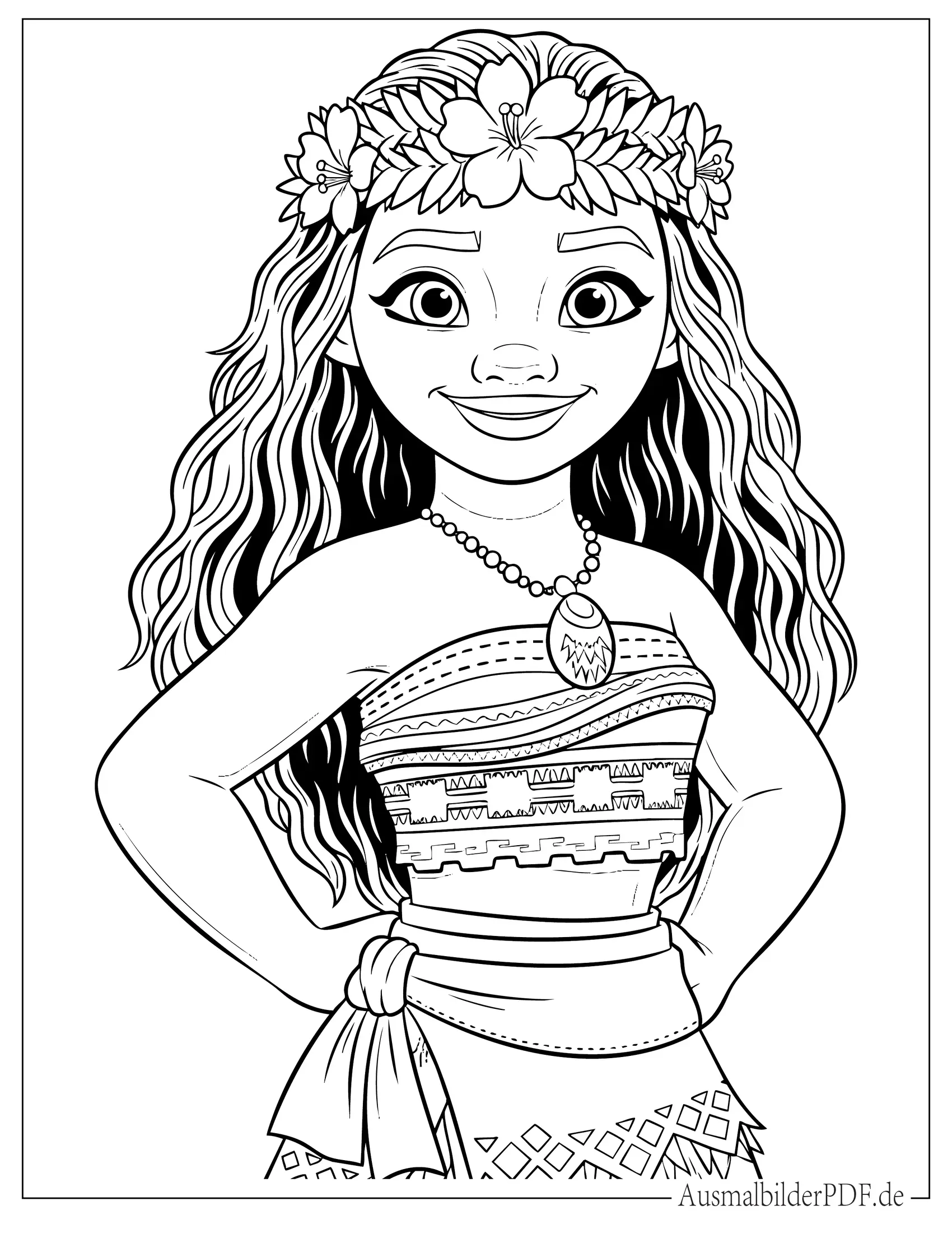Wunderschöne Prinzessin Vaiana mit Blumenkrone Malvorlage
