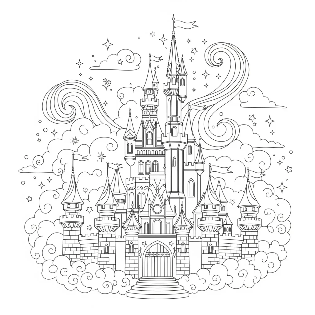 Schloss Ausmalbilder (Kostenlos Malvorlage zum Ausdrucken) Schloss ausmalbild mit einem märchenschloss der prinzessin als pdf malvorlage zum kostenlosen ausdrucken für kinder