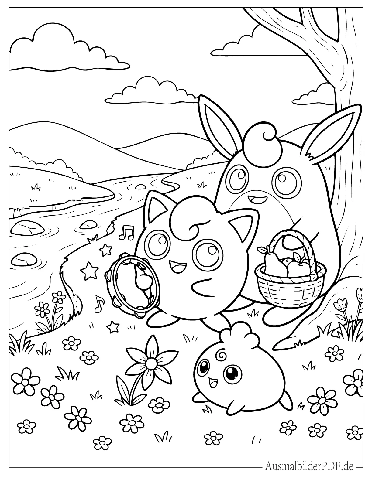 Pokemon Pummelchen Pummeluff und Knuddeluff zum Ausmalen