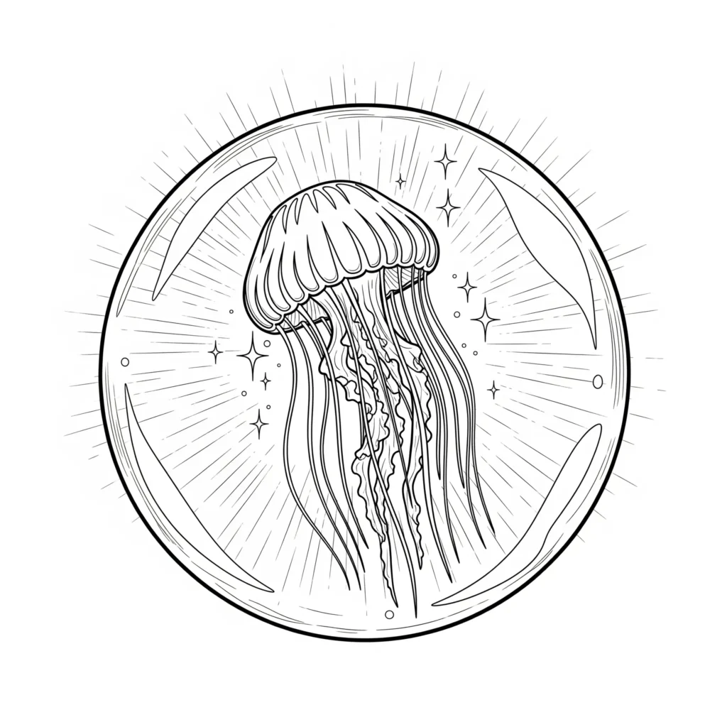10+ Qualle Ausmalbilder (Gratis Malvorlage zum Ausdrucken) niedliche qualle sitzt geschützt in einer blasenkuppel unter wasser ausmalbild für kinder quallen ausmalbilder kostenlos zum ausdrucken