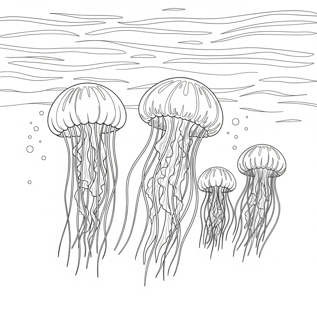 10+ Qualle Ausmalbilder (Gratis Malvorlage zum Ausdrucken) freundliche qualle familie mit eltern und baby quallen als ausmalbild für kinder quallen ausmalbilder kostenlos und einfach zum ausdrucken geeignet