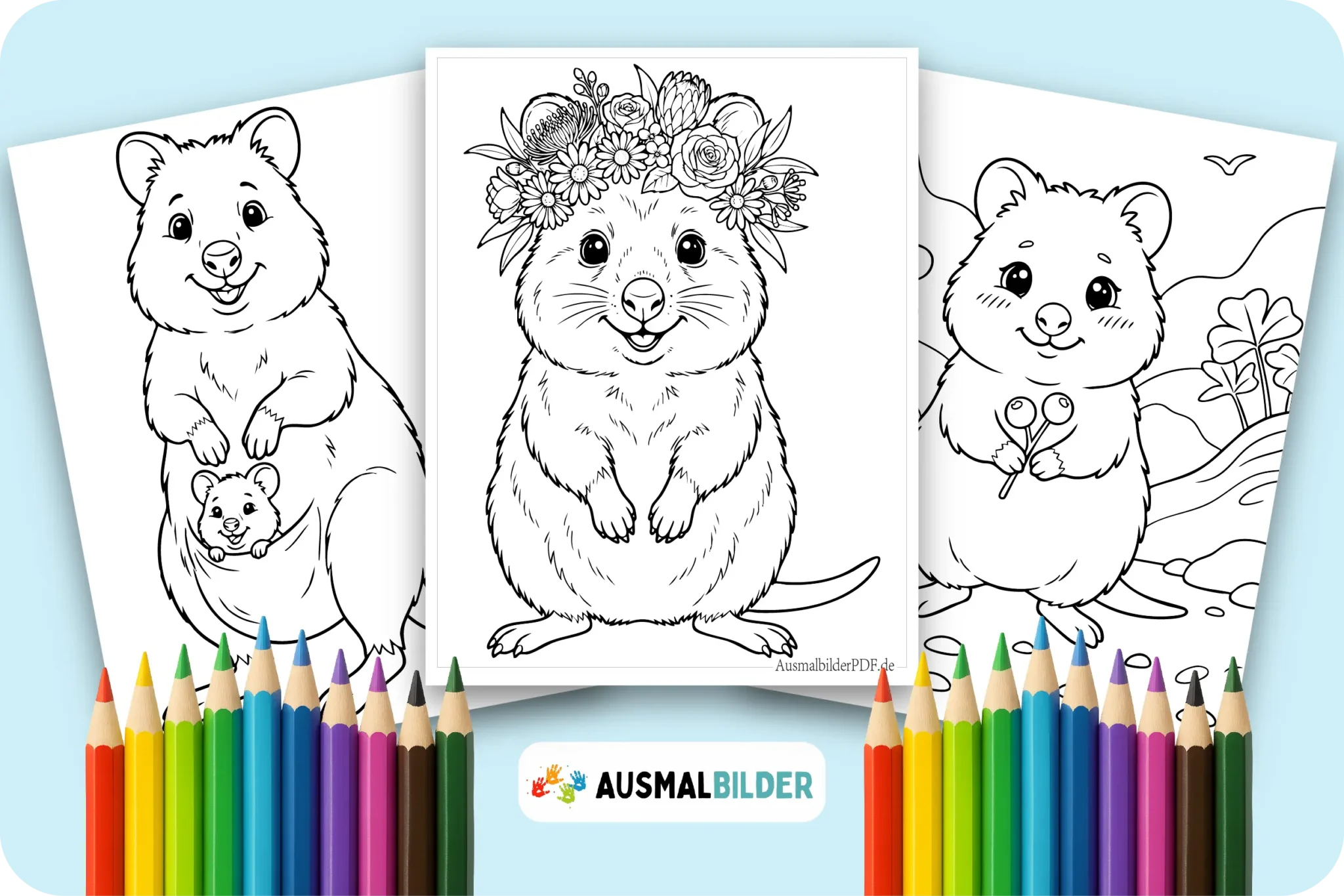 Fröhliche Quokka Ausmalbilder für Kinder die gerne Tiere malen