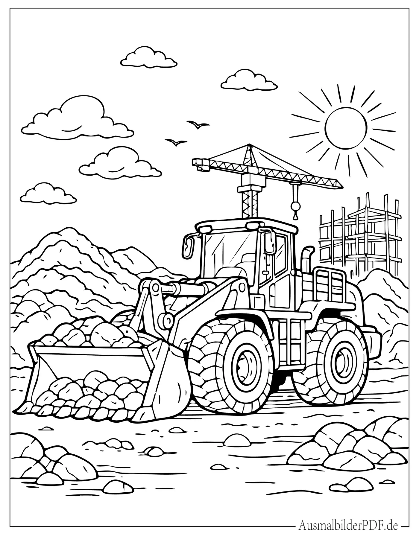 Radlader auf einer Baustelle Ausmalbild