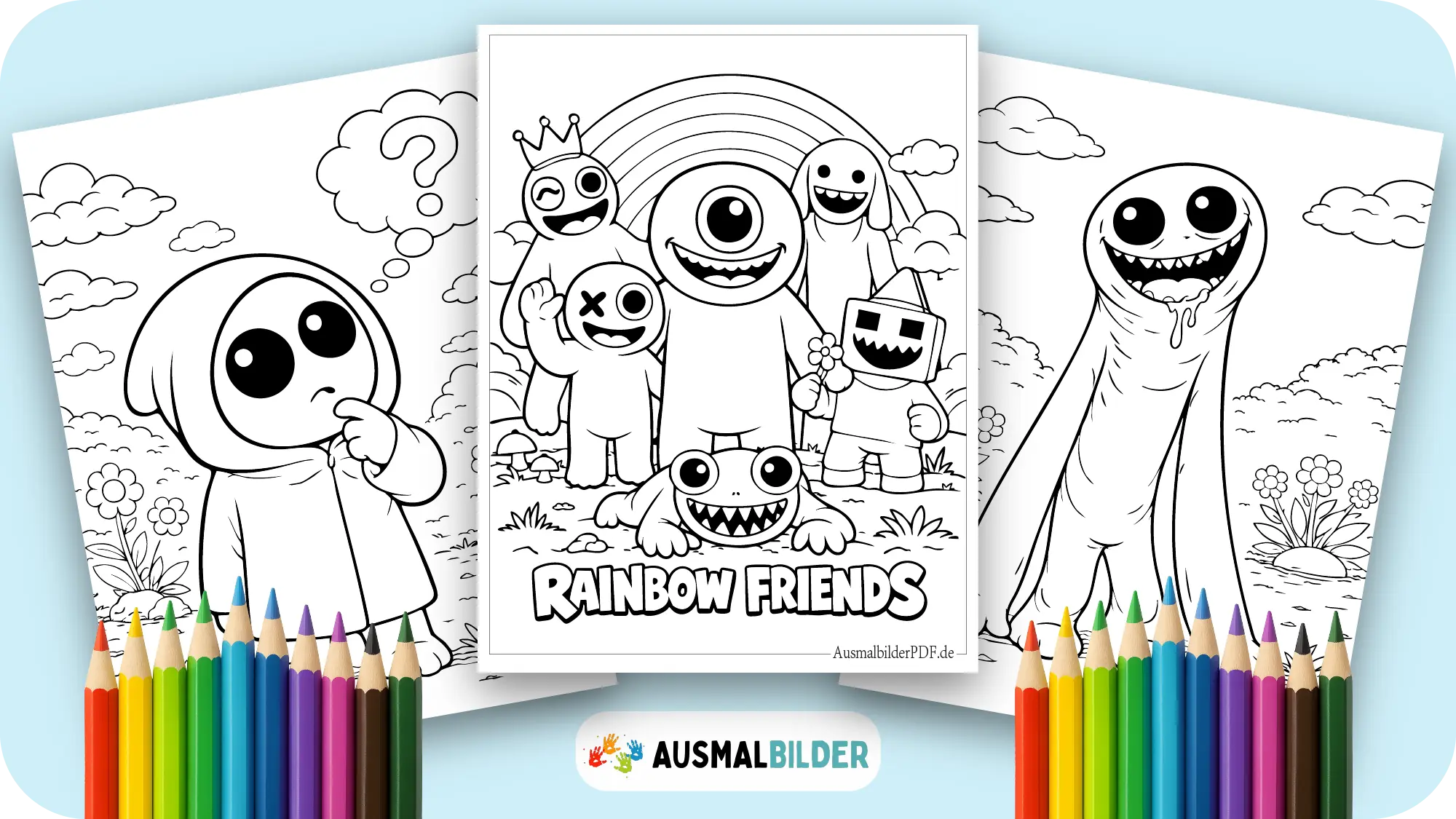 Rainbow Friends Ausmalbilder kostenlose Vorlagen zum Ausdrucken für Kinder jeden Alters