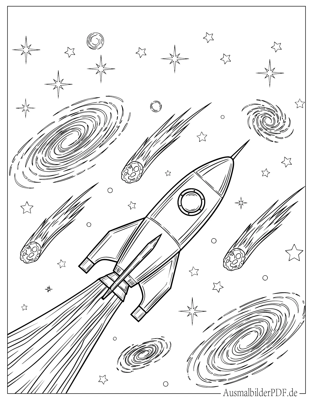10+ Rakete Ausmalbilder (Kostenlos Malvorlagen zum drucken) Detaillierte Rakete erkundet eine Galaxie Ausmalbild