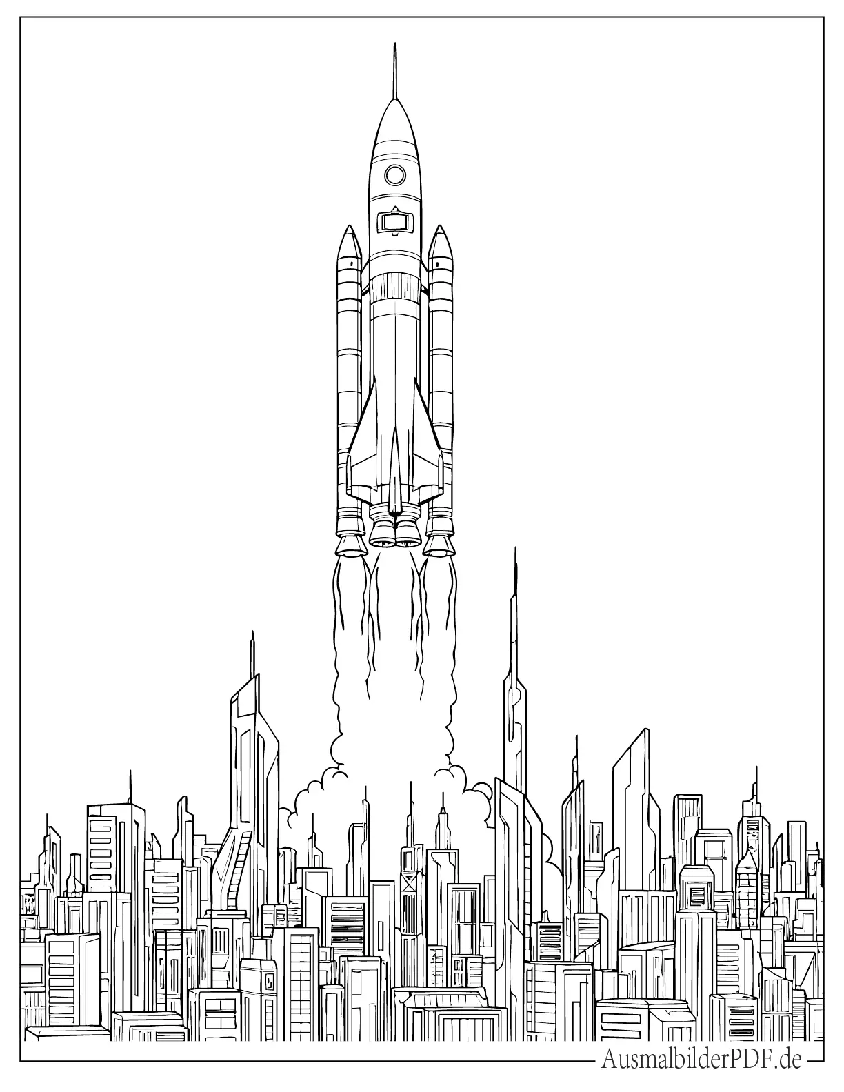 10+ Rakete Ausmalbilder (Kostenlos Malvorlagen zum drucken) Ausmalbild von Rakete in einem Sci-Fi Stadt Starthafen