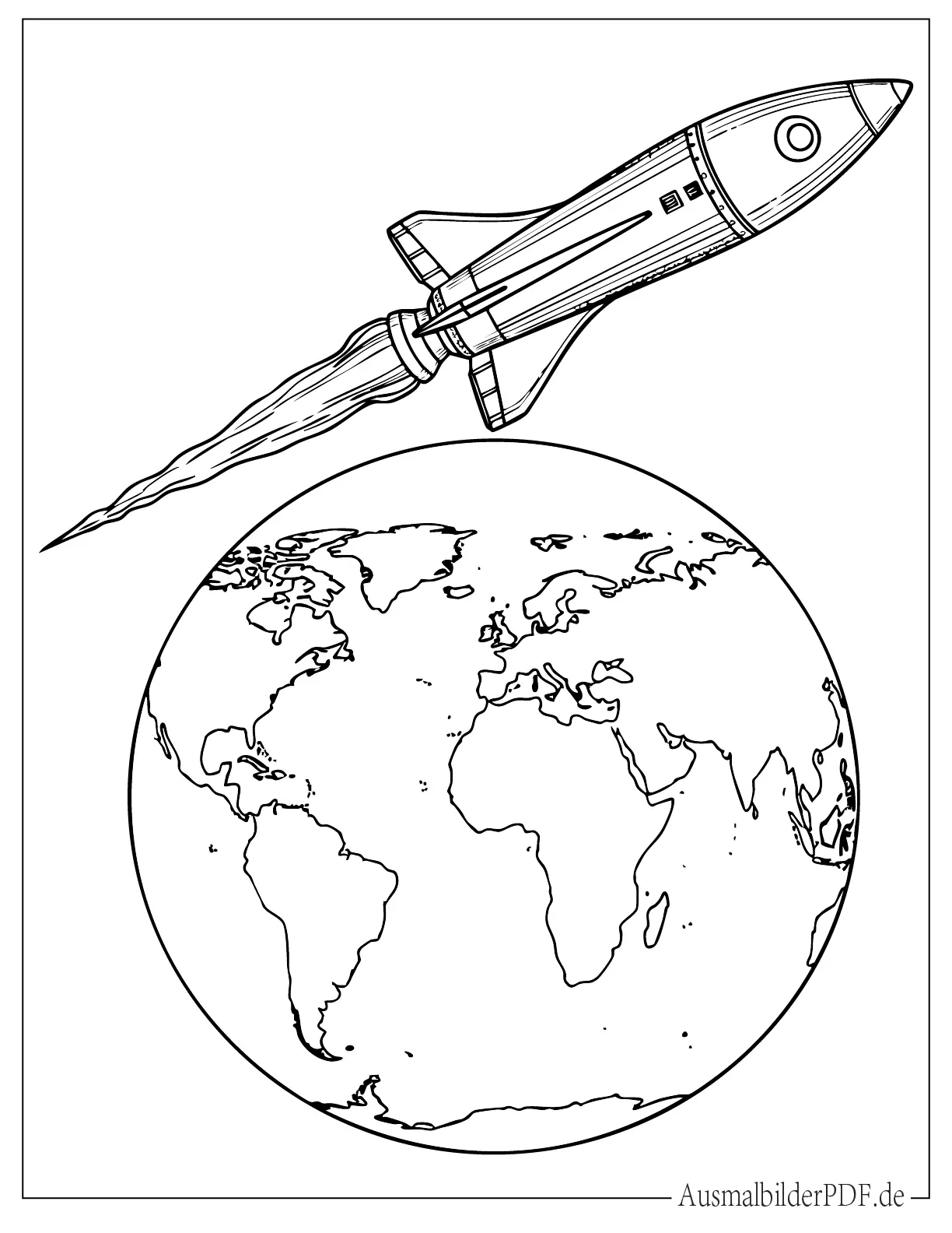 10+ Rakete Ausmalbilder (Kostenlos Malvorlagen zum drucken) Rakete mit Erde im Hintergrund Ausdruckbare Ausmalbild