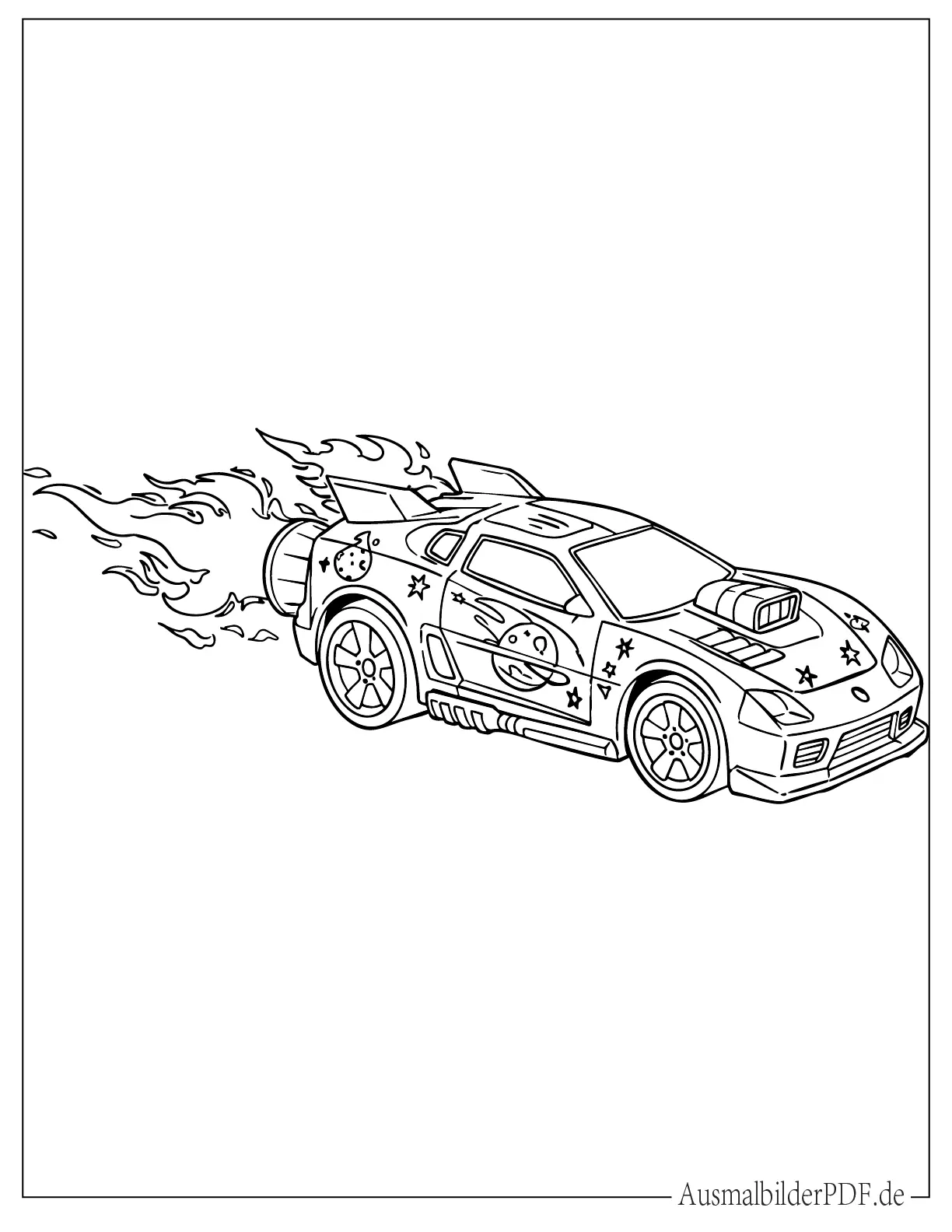 Raketenbetriebene Hot Wheels mit herausschießenden Flammen Ausmalbild