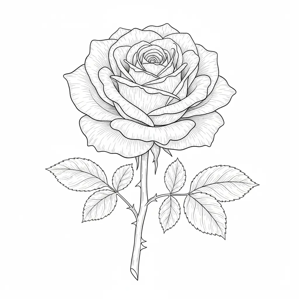 30+ Blumen Ausmalbilder (Gratis Malvorlage zum Ausdrucken) Ein realistisches Ausmalbild einer schönen Rose mit feinen Blütenblättern, ideal zum Drucken und Ausmalen für Kinder und Erwachsene